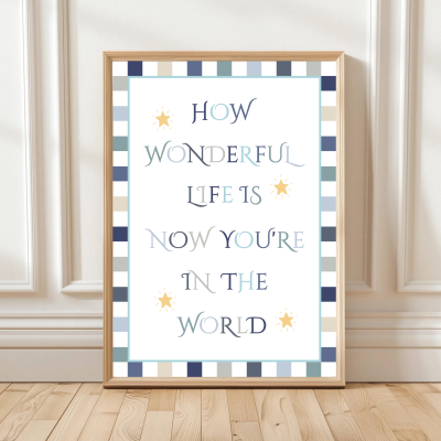 Inspirational children’s wall art with bright striped border
