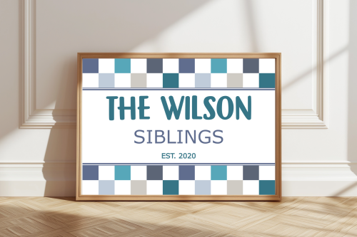 Blues Personalised sibling wall art with bright colours