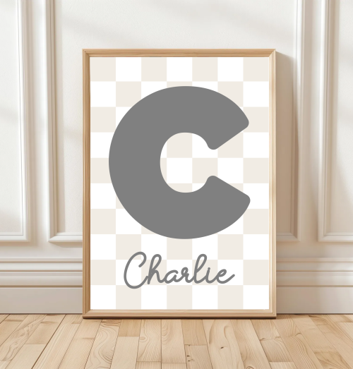 BrownSand Custom name initial poster in colourful checkered design