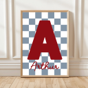Personalised initial print with retro checkerboard background