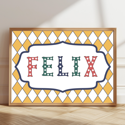 Multicolour Personalised circus name print with marquee‑style lettering for children