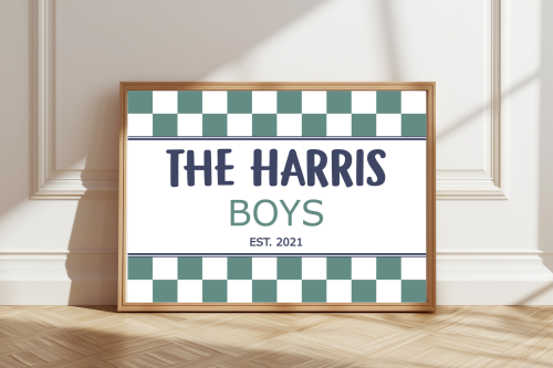 Personalised brothers print with family name and colourful checkered border