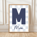 Retro kids’ wall art with bold initial and name