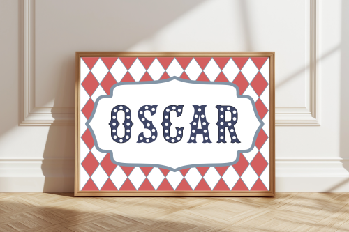 NavyRed Personalised circus name print with marquee‑style lettering for children