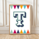 Personalised circus‑style initial print for children with colourful harlequin pattern