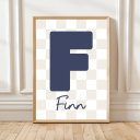 Custom name initial poster in colourful checkered design
