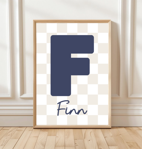 NavySand Custom name initial poster in colourful checkered design