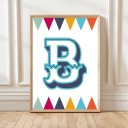 Personalised circus‑style initial print for children with colourful harlequin pattern