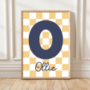 Custom name initial poster in colourful checkered design