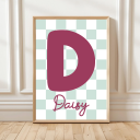 Retro kids’ wall art with bold initial and name
