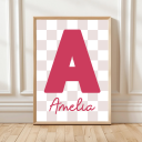 Custom name initial poster in colourful checkered design