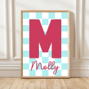 Retro kids’ wall art with bold initial and name