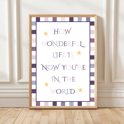 Plum Joyful nursery quote print in colourful design