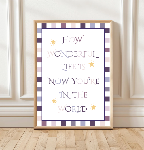 Plum Joyful nursery quote print in colourful design