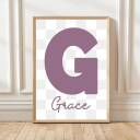 Custom name initial poster in colourful checkered design