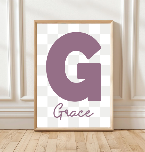 Raspberry Stone Custom name initial poster in colourful checkered design