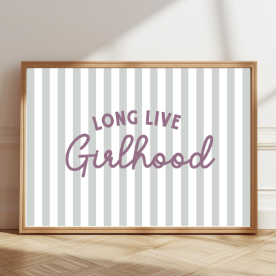 Long Live Girlhood print with colourful striped background