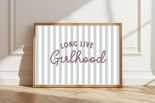 Long Live Girlhood print with colourful striped background