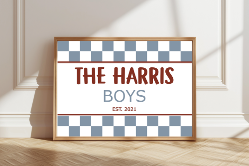 RedBlue Custom family name poster celebrating brothers