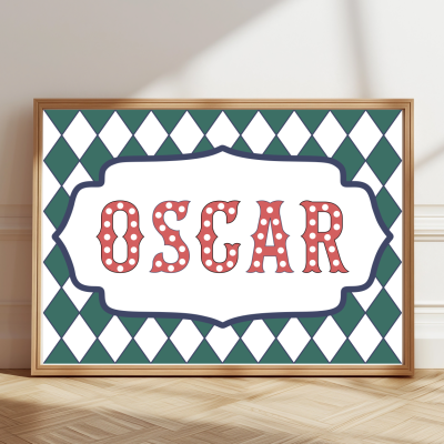 Personalised circus name print with marquee‑style lettering for children