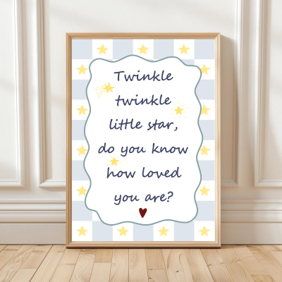 Twinkle twinkle little star nursery print with yellow stars