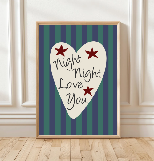 BlueGreen Heart motif nursery wall art with bedtime message