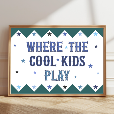 Where the Cool Kids Play children’s wall art print in colourful design
