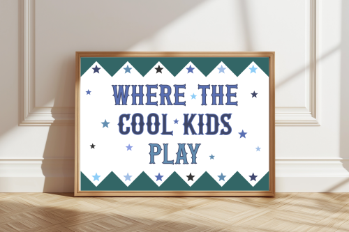 Where the Cool Kids Play children’s wall art print in colourful design