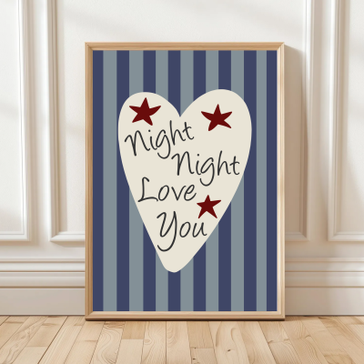 Night Night Love You print in teal colourway