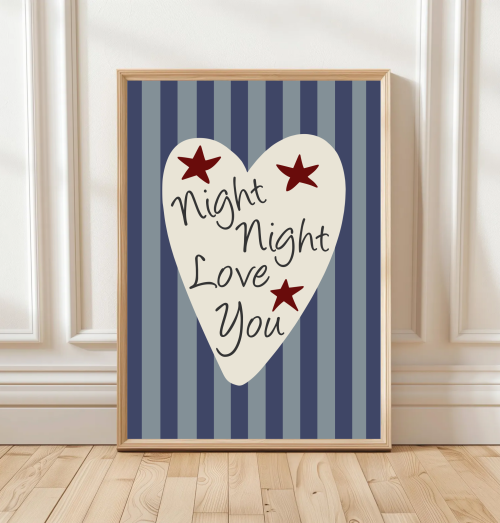 Night Night Love You print in teal colourway