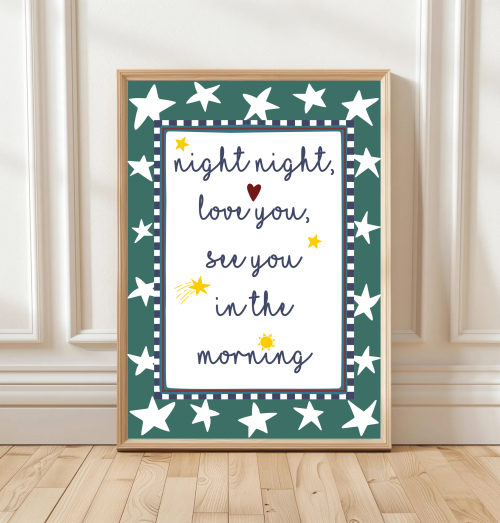 Green Night night love you bedtime print with stars