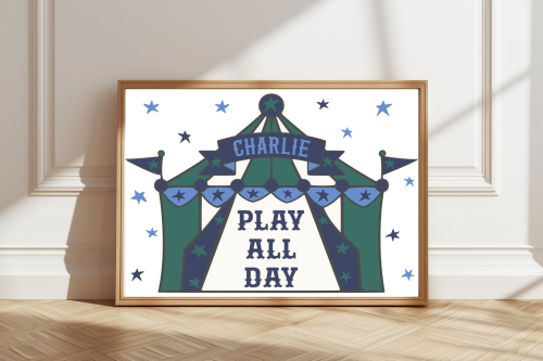 GreenBlue Personalised circus tent print with child’s name