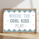 Playroom wall art print with bold typography and stars