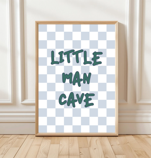 GreenPaleBlue Nursery wall art with Little Man Cave text design