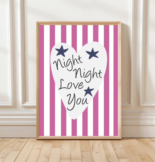 HotPink Night Night Love You Colourful Striped Children's Poster