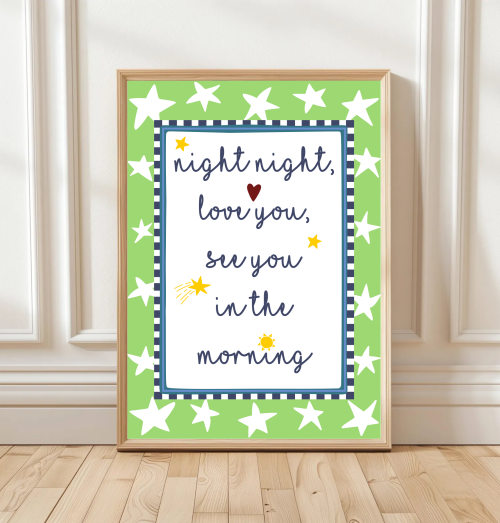 Lime Night night love you bedtime print with stars