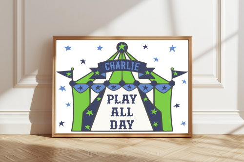 LimeBlue Custom name circus wall art in colourful design