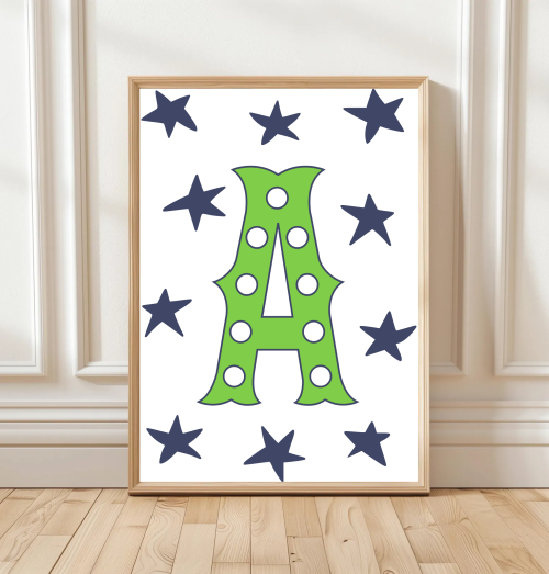 LimeNavy Custom initial wall art with playful star design
