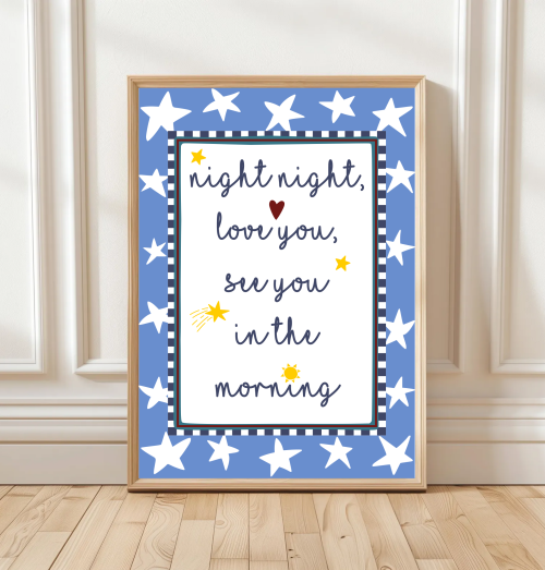 Mid Blue Night night love you bedtime print with stars