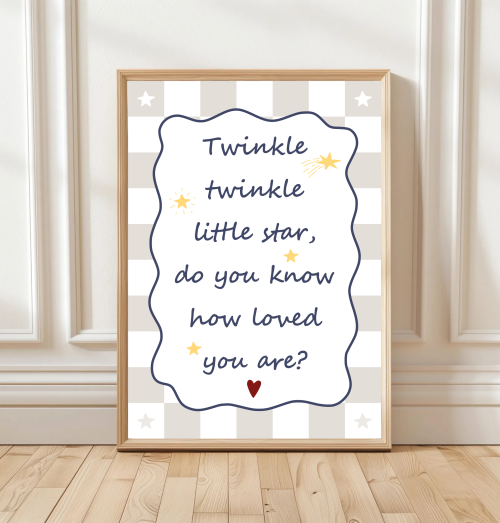 Mocha Check Twinkle twinkle little star nursery print with stars and checks