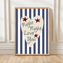 Night Night Love You children’s wall art print in blue stripe background