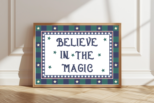 NavyGreen Believe In The Magic Children's Poster With Stars