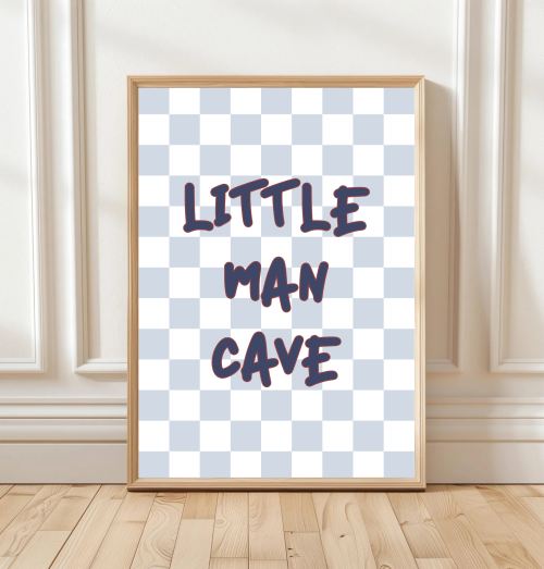 NavyPaleBlue Little Man Cave children’s wall art print in bold typography