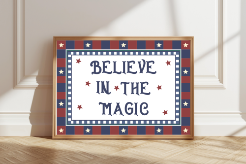 NavyRed Believe In The Magic Children's Poster With Stars