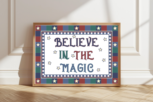 Believe in the magic children's print navy red green