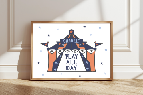 Orange Personalised circus tent print with child’s name