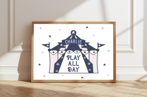 Pink Personalised circus tent print with child’s name