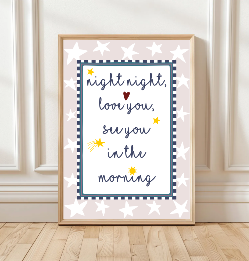 Pink A4 bedtime poster for children’s bedroom