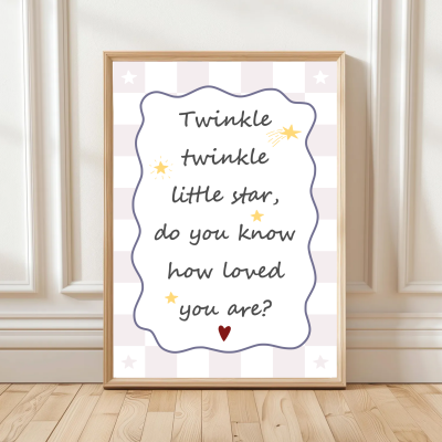 Twinkle twinkle little star nursery print with stars and checks
