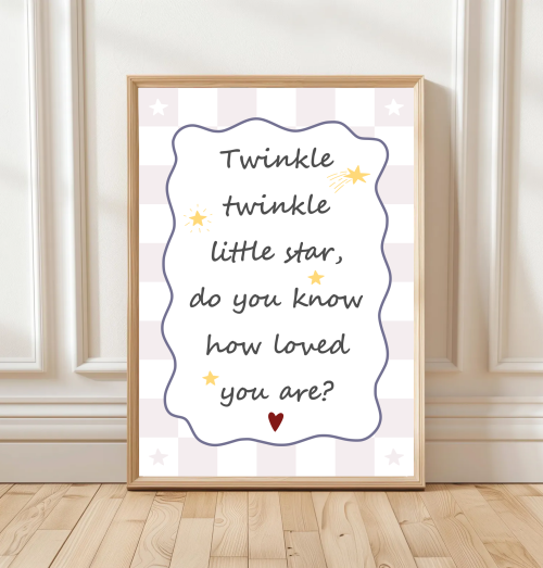 Twinkle twinkle little star nursery print with stars and checks